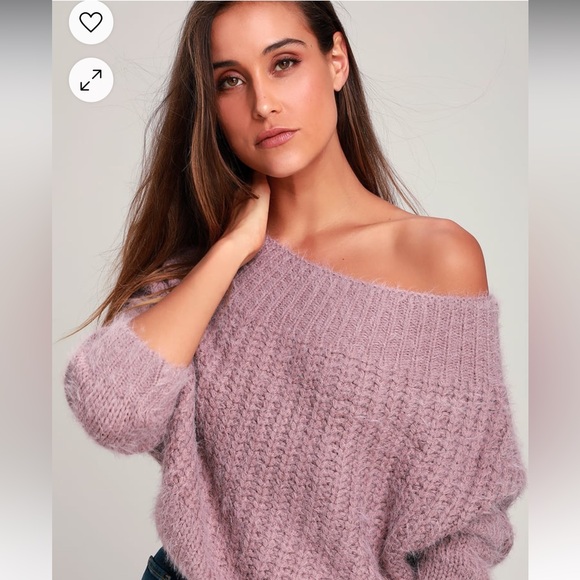 Carino Dusty Purple Off-the-Shoulder Fuzzy Cropped Sweater - Picture 2 of 6